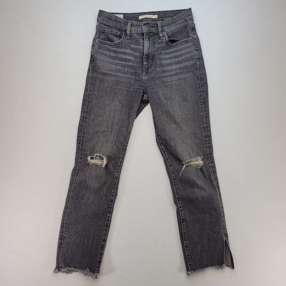 Levi's Denim - Levis Jeans Womens 26 Black 724 High Rise Straight Distressed Raw Hem Denim